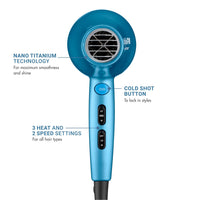 Nano Titanium 2000-Watt Blow Dryer with Concentrator Nozzle, Professional Grade Ionic Corded Styling Tool for Hair