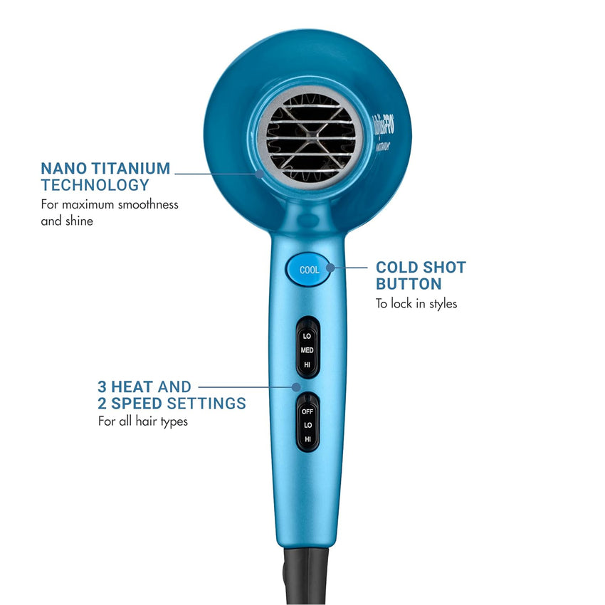 Nano Titanium 2000-Watt Blow Dryer with Concentrator Nozzle, Professional Grade Ionic Corded Styling Tool for Hair