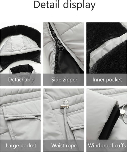 MOERDENG Women's Long Winter Puffer Coat Waterproof Warm Maxi Down Jacket Faux Fur Removable Hood Parka
