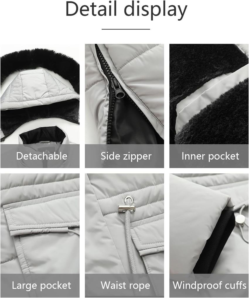 MOERDENG Women's Long Winter Puffer Coat Waterproof Warm Maxi Down Jacket Faux Fur Removable Hood Parka