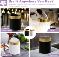 Mini Trash Can with Lid, Metal Small Tiny Mini Trash Bin Can, Mini Countertop Trash Cans for Desk Car Office Kitchen, Swing Top Trash Bin 1.5 L/0.40 Gal (White)