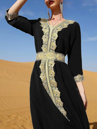 PolyJolly Gold Applique Abaya Dress for Women Dubai Sadui Fancy Moroccan Arabic Jalabiya Eid Collection