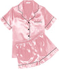 Ekouaer Womens Silk Satin Pajama Sets Soft Short Sleeve Button Down Sleepwear Top and Shorts 2 Piece Pjs Lounge Set