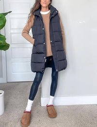 Tanming Women's Long Puffer Vest Casual Sleeveless Puffy Jacket with Removable Hood
