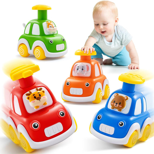 Press and Go Car Toys for Toddlers 1-3, 4 Pack Animal Baby Car Toys for 1 2 Year Old Boy, Push Go Friction Vehicle Toys for Infants 6-9-12-18 Months, One First Birthday Gifts for Boys Girls