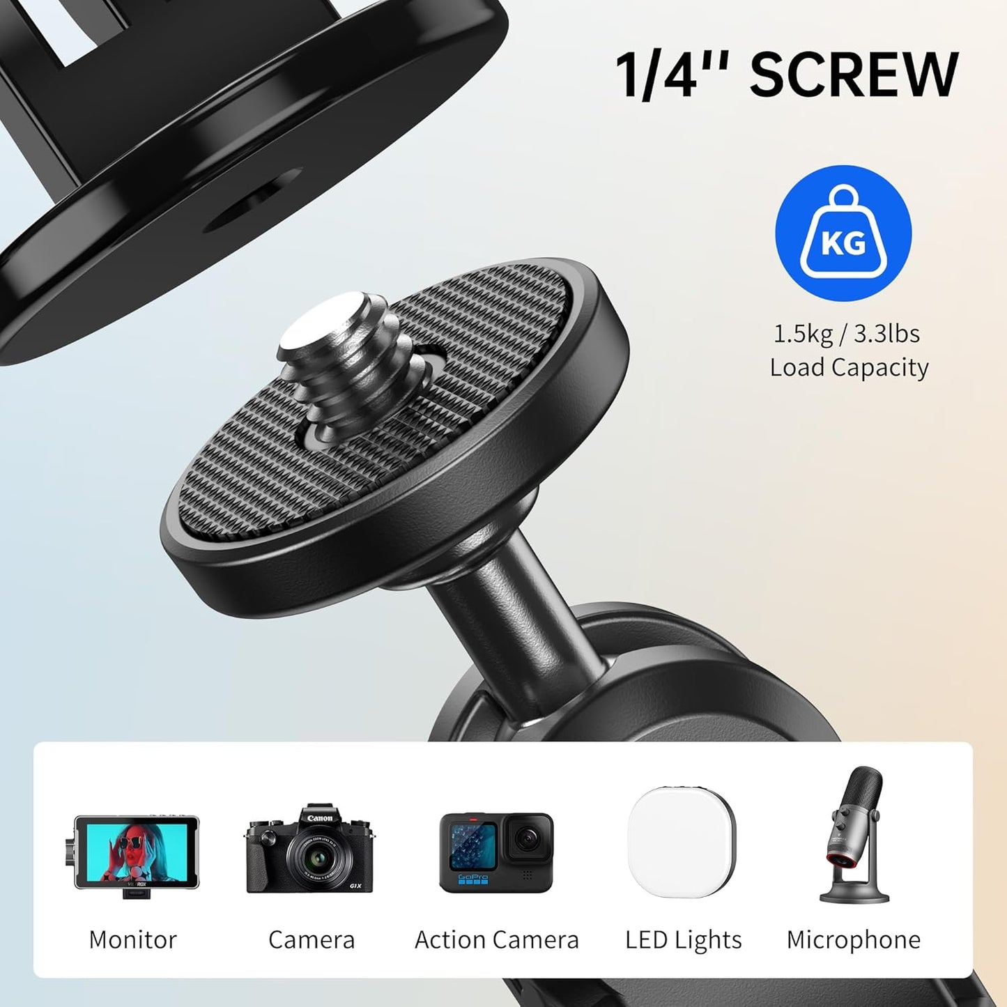 ATUMTEK Super Camera Clamp Mount with 1/4" and 3/8" Threads, Dual Ballhead Magic Arm 360° Ball Head Grip, Phone/Action Camera Mount Adapter for Canon Nikon DSLR Camera, GoPro/Insta360/INSTAX/DJI