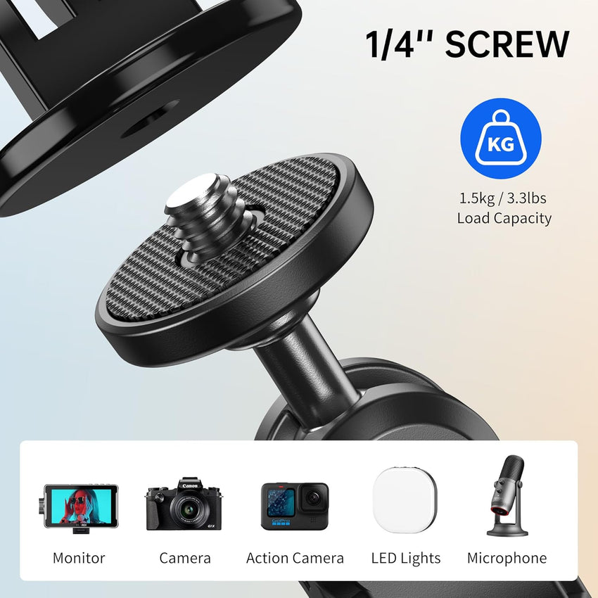 ATUMTEK Super Camera Clamp Mount with 1/4" and 3/8" Threads, Dual Ballhead Magic Arm 360° Ball Head Grip, Phone/Action Camera Mount Adapter for Canon Nikon DSLR Camera, GoPro/Insta360/INSTAX/DJI
