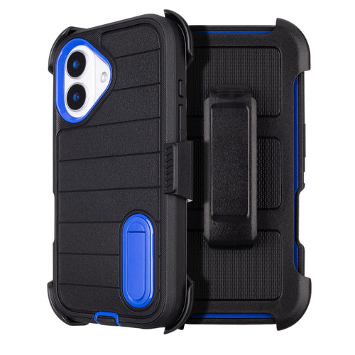 Black for iPhone 16 Case with Belt Clip Holster, Heavy Duty Rugged Military Grade Shockproof Case for iPhone 16 Case Protective Cover with Kickstand 6.1 Inch