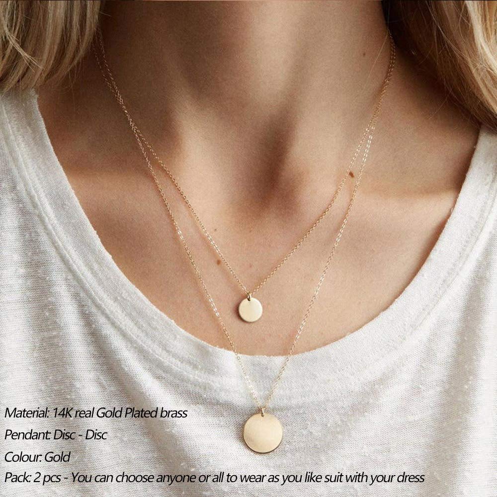 Turandoss Dainty Layered Choker Necklace, Handmade Y Pendant Necklace Multilayer Bar Disc Necklace Adjustable Layering Choker Necklaces for Women