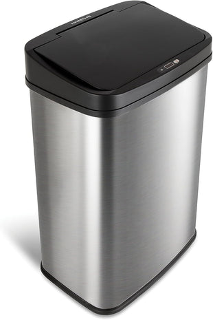Ninestars Automatic Touchless Infrared Motion Sensor Trash Can, 13 Gal 50L, Stainless Steel Base (Rectangular, Black Lid), Black Trim