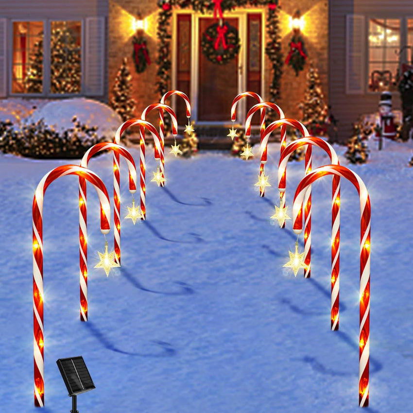 Christmas Decorations Outdoor, 10 Pcs Candy Cane Lights, 21'' Solar Pathway Lights with 8 Lighting Modes, Waterproof Garden Lights for Christmas Patio Yard Walkway Decorations