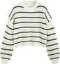 CIDER Women’s Cropped Striped Sweater Long Sleeve Crew Neck Trendy Pullover Tops