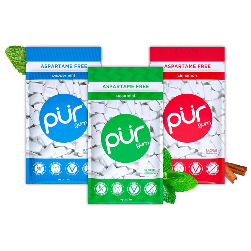 PUR Gum | Aspartame Free Chewing Gum | 100% Xylitol | Natural Spearmint Flavored Gum, 55 Pieces (Pack of 3)