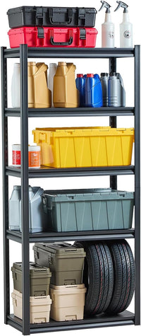 VEVOR Storage Shelving Unit, 5-Tier Adjustable, 2000 lbs Capacity, Heavy Duty Garage Shelves Metal Organizer Utility Rack, Black, 36" L x 18" W x 72" H for Kitchen Pantry Basement Bathroom Laundry