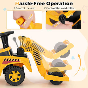 HONEY JOY Ride On Road Roller, Ride On Push Car for Toddlers, Adjustable Arm, Sound, Under-Seat Storage, Outdoor Ride on Construction Vehicle for Kids, No Power Ride On Toy for Boys Girls, Yellow