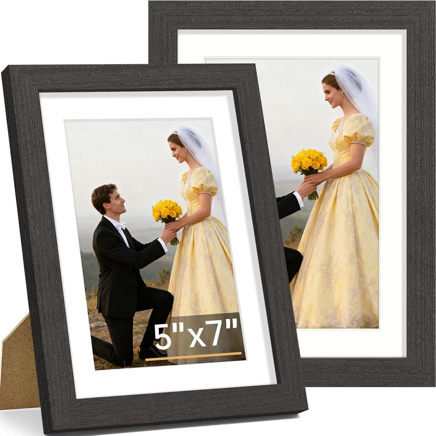 Vittanly 8x10 Picture Frame Set of 2, Solid Wood Frame for Wall or Tabletop, Display Photo 5x7 with Mat or 8x10 without Mat, Natural