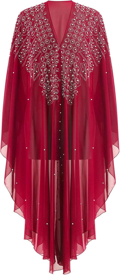 OBEEII Muslim Dress for Women Loose Batwing Sleeved Hooded Beaded Embroidery Long Abaya Dress Kaftan Abayas Islamic Robe