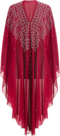 OBEEII Muslim Dress for Women Loose Batwing Sleeved Hooded Beaded Embroidery Long Abaya Dress Kaftan Abayas Islamic Robe