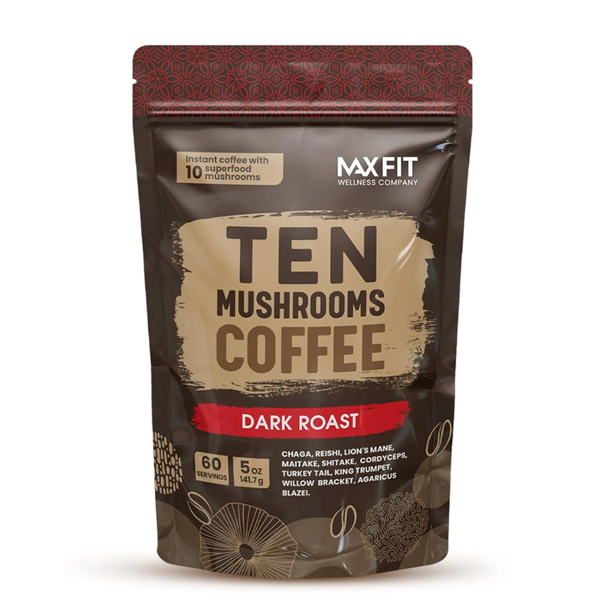 Skinny Instant Mushroom Coffee (60 Servings) Mental Focus Plus Diet Support - Turkey Tail, Maitake, Shiitake & Turmeric, Mixed With Gourmet 100% Arabica Medium Roast Instant Coffee
