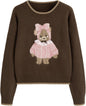 CIDER Women's Fall Sweaters Long Sleeve Cute Sweaters Bear Graphic Crewneck Soft Knit Casual Cropped Pullover