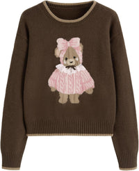 CIDER Women's Fall Sweaters Long Sleeve Cute Sweaters Bear Graphic Crewneck Soft Knit Casual Cropped Pullover