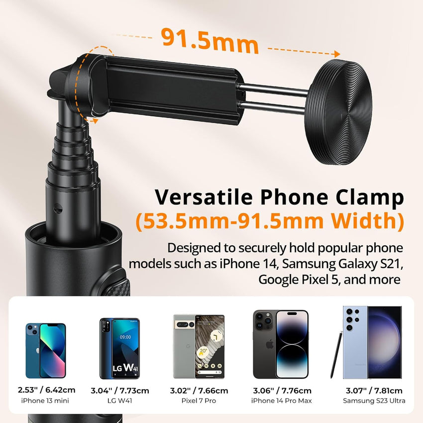 ATUMTEK Selfie Stick Tripod, All-in-one Extendable Aluminum Phone Tripod with Rechargeable Bluetooth Remote, 360 Rotatable for iPhone 16 Pro Max/15/14/13 Samsung Smartphones, Black