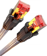 Snowkids Cat 8 Ethernet Cable 6FT, High Speed 40Gbps,2000Mhz Braided High Duty LAN Cable,Gold Plated RJ45 Connector,S/FTP Shielded Indoor Flat 26AWG Network Cable for Modem/Router/PS3/4/5/Gaming/PC