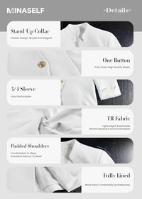 Mina Self 2025 Women's Summer 3/4 Sleeve Blazer Jacket Lightweight Fully-Lined Slim Stand Collar Casual Petite Work Suits