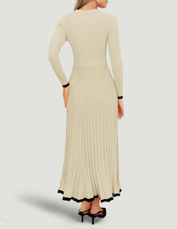 ZESICA Women's Long Sleeve Sweater Dress Fall 2025 Crewneck Ribbed Knit Pleated A-Line Maxi Wedding Guest Dresses