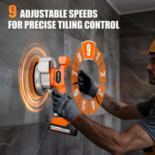 Tile Vibration Tool with 2 * 21V Batteries, Cordless Tile Vibration Max 25000r/Min, Tile Vibrator with 145mm Suction Cup 9 Adjustable Speed Digital Display for Floor Wall