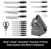 Ninja K32017 Foodi NeverDull Premium Knife System, 17 Piece Knife Block Set with Built-in Sharpener, German Stainless Steel Knives, Black