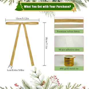 24Pcs Velvet Ribbon 5 x 7 Inch Christmas Ribbon 3/8 Inch Wide Christmas Bows Vintage Velvet Bows for Christmas Tree Khaki Bows for Christmas Tree Decorations