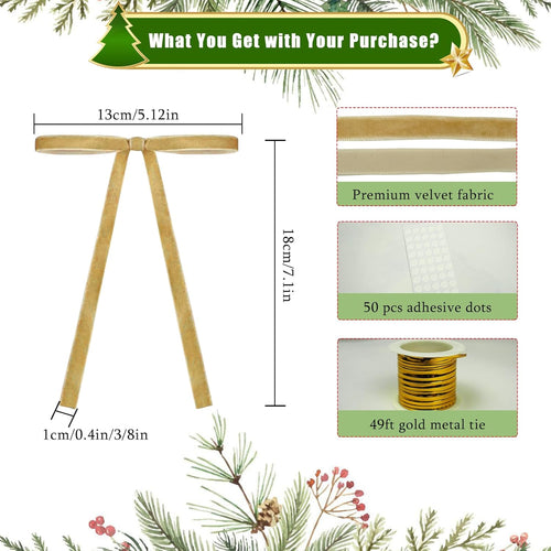 24Pcs Velvet Ribbon 5 x 7 Inch Christmas Ribbon 3/8 Inch Wide Christmas Bows Vintage Velvet Bows for Christmas Tree Khaki Bows for Christmas Tree Decorations