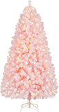 Yaheetech 6ft Snow Flocked Pre-lit Christmas Tree with 250 Warm White Lights, 820 Lush Branch Tips & Quick-Assembly Hinged Design, Full Artificial Xmas Tree for Winter Holiday Décor, Green & White