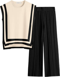 ANRABESS Women 2 Piece Lounge Sets Summer Casual Knit Sweater Vest Pant Set Beach Vacation Airport Clothes 2025 Fall Outfits