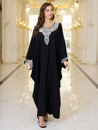 RanRui Women's Embroidered Kaftan Dresses Beach Blouse Cotton Gold Embroidery Holiday Robe Plus Size Caftans Kaftan Dress