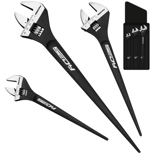 Adjustable Wrench Set Wrenches Sets: 4-Piece 6, 8, 10, 12 Inch Chrome Vanadium Steel Corrosion-Resistant Black Oxide Finish for Automotive Plumbing and Household Repairs
