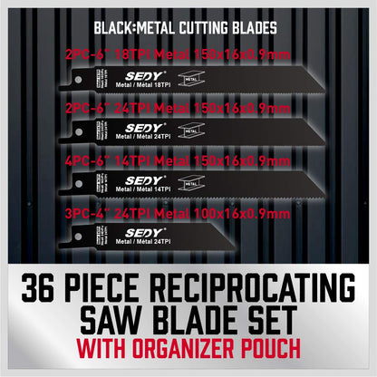 36-Piece Ultimate Reciprocating Saw Blade Set - Premium Saw Blades, Durable Wood & Metal Cutting Blades with Storage Pouch, Long-Lasting Pruning Blades