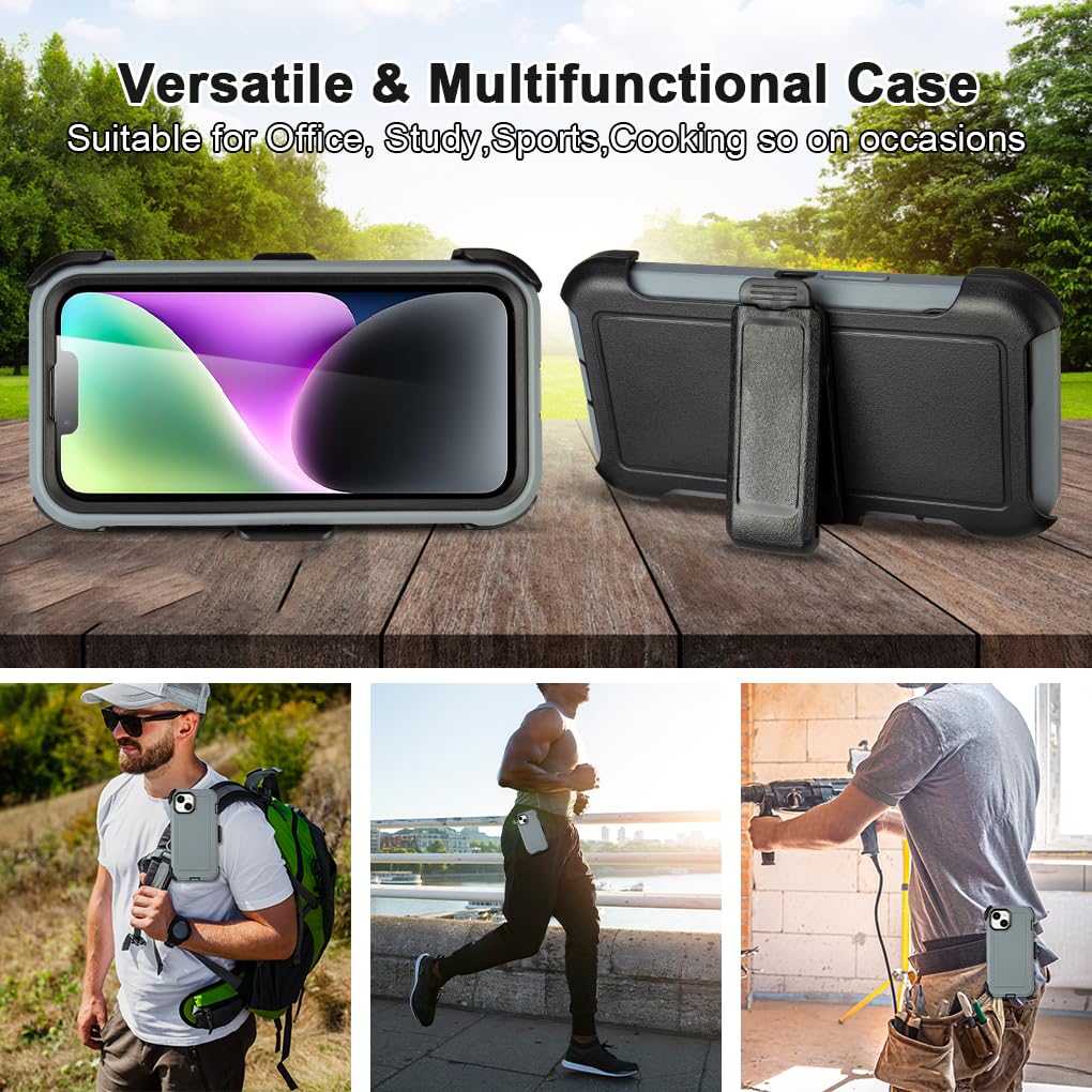 for Black iPhone 15 Case with Belt Clip, Shockproof Heavy Duty Rugged, 3 Layers of Sturdy,Anti-Drop, Military-Grade Defender Cover for iPhone 15 Case Black