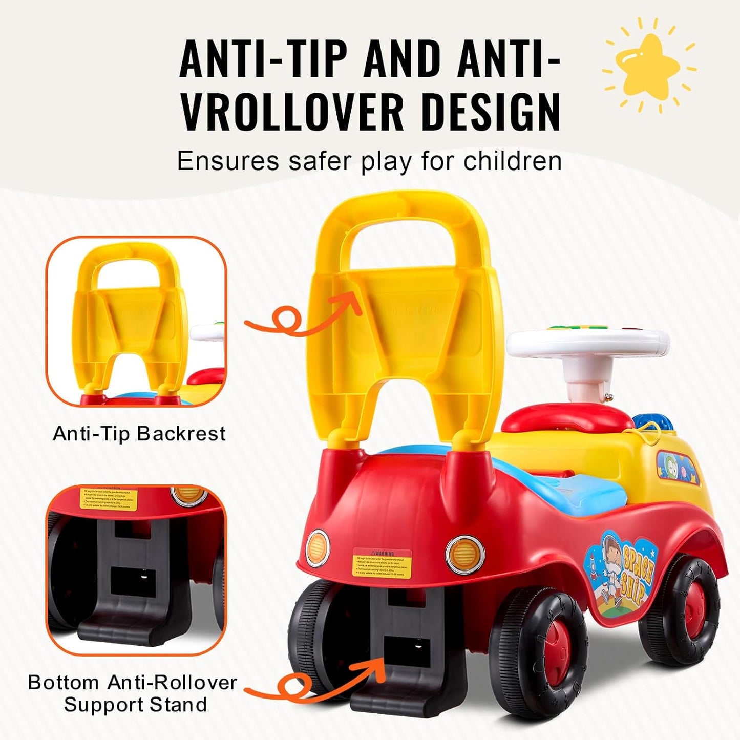 VEVOR Ride On Push Car for Toddlers, Ages 19+ Months, Ride Racer, Sit to Stand Toddler Ride On Toy, Kids Ride On Car with Music Steering, Horn & Under Seat Storage, Ride On Toy for Boys Girls