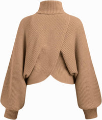 CIDER Cropped Sweaters for Women Turtleneck Sweater Long Sleeve Ribbed Knit Lantern Sleeve Pullover Fall Outfits