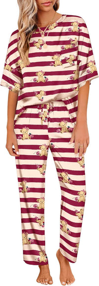 Ekouaer Womens Satin Silky Pajama Set Short Sleeve Shirt with Long Pajama Pant Set Soft PJ Loungewear