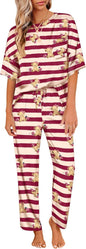 Ekouaer Womens Satin Silky Pajama Set Short Sleeve Shirt with Long Pajama Pant Set Soft PJ Loungewear