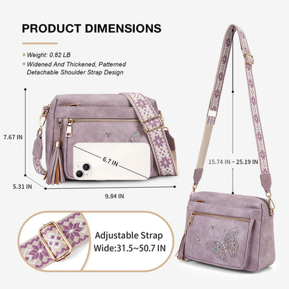 KITEVIUN Crossbody Bags for Women Trendy Leather Crossbody Purse Shoulder Handbags Butterfly Design