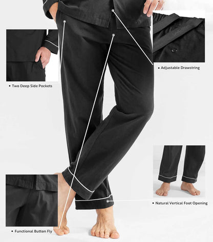 DAVID ARCHY Mens Pajamas Set Soft Cotton Notched Collar Pajamas for Men Long Sleeve Mens Sleepwear with Pockets & Front Fly