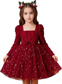 HNXDYY Little Girls Long Sleeve Star Print Knee Length Casual Princess Dress