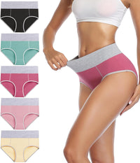 wirarpa Women's Cotton Underwear High Waist Stretch Briefs Soft Underpants Ladies Full Coverage Panties 5 Pack