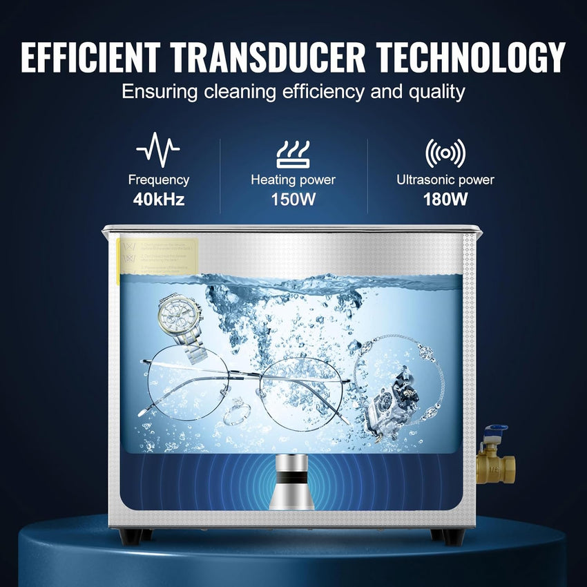 VEVOR Commercial Ultrasonic Cleaner 6L Professional Ultrasonic Cleaner 40kHz with Digital Timer&Heater 110V Excellent Cleaning Machine for Watch Instruments Industrial Parts Excellent Cleaner Solution