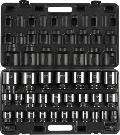 VEVOR Impact Socket Set 3/4 Inches 29 Piece Impact Sockets, 6-Point Sockets, Rugged Construction, CR-M0, 3/4 Inches Drive Socket Set Impact SAE 3/4 inch - 2-1/2 inch, with a Storage Cage