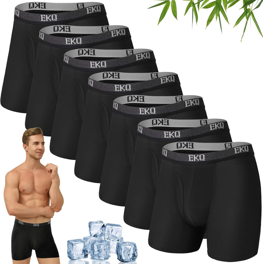 Mens Underwear Breathable Boxer Briefs 7 Pack Bamboo Rayon Boxers for Men Soft Stretchy Men's Underwear with Fly